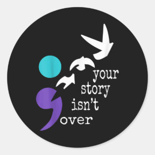 Sticker Rond Oiseaux Semicolon Cadeau Prévention Suicide Sensib