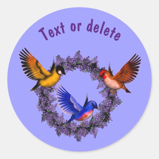 Sticker Rond Oiseaux Sur Fleur Violet Wreath Personnalisé (Devant)