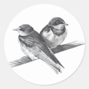STICKER ROND OISEAUX SUR LE FIL : BÉBÉS : ILLUSTRATION DE
