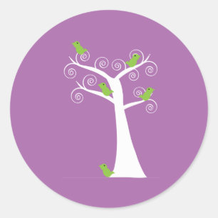 Sticker Rond Oiseaux verts dans un arbre tourbillonnant fantais
