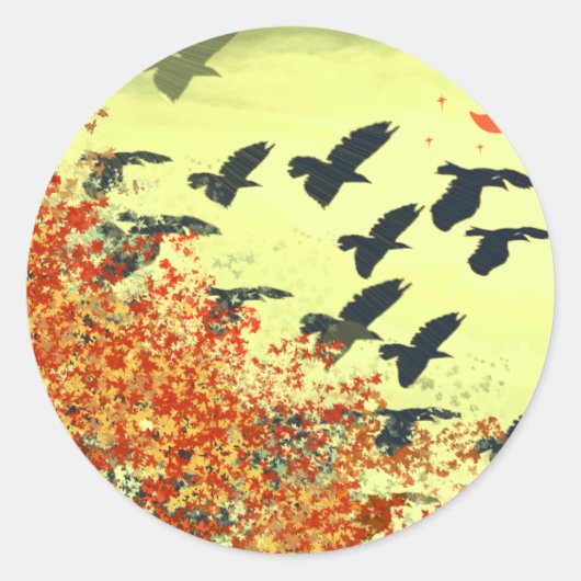 Sticker Rond Oiseaux volant Lune rouge (Devant)
