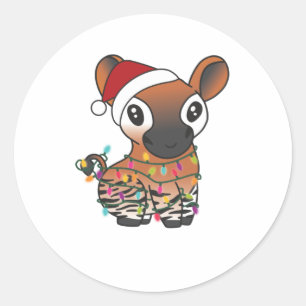 Sticker Rond Okapi Noël Neige Animaux d'hiver Okapis