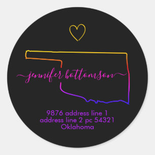 Sticker Rond Oklahoma Usa adresse de retour à domicile Signatur