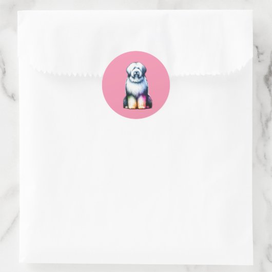 Sticker Rond Old English Sheepdog (Sac)