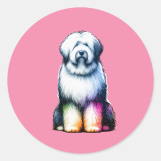 Sticker Rond Old English Sheepdog