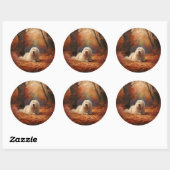Sticker Rond Old English Sheepdog en automne Leaves Fall Inspir (Feuille)
