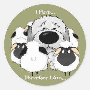 Sticker Rond Old English Sheepdog - Je Hérite Donc Je Suis