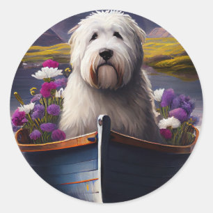 Sticker Rond Old English Sheepdog sur Paddle : Une aventure Pit
