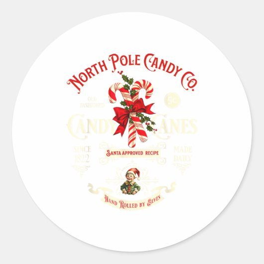 Sticker Rond Old Fashioned North Le Candy Cane Company Elf Chri (Devant)