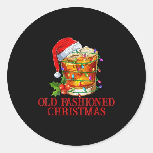 Sticker Rond Old Fashioned Whiskey Christmas Funny Bourbon Tail (Devant)