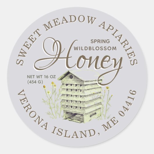 Sticker Rond Old Hive Spring Fleur sauvage Miel fantaisie (Devant)