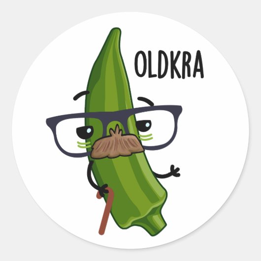 Sticker Rond Old-kra Funny Okra Pun (Devant)