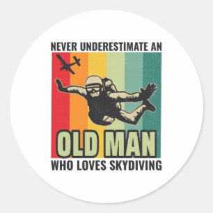 Sticker Rond Old Man Skysurf Skysurf Skydiving Skydive Parachut