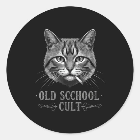 Sticker Rond Old Scchool Cult Funny Cat For Cool People And - F (Devant)