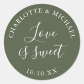 Sticker Rond Olive Green Love Est Un Mariage Doux Faveur (Devant)