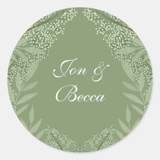 Sticker Rond Olive Green Mariage Botanique Vintage (Devant)
