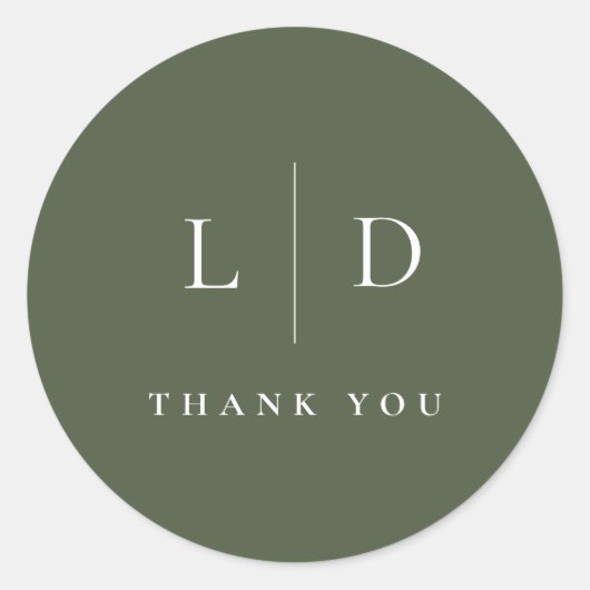 Sticker Rond Olive Green Minimaliste Monogramme Mariage Faveur (Devant)