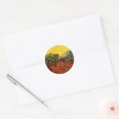 Sticker Rond Olive Trees with Yellow Sky and Sun (Enveloppe)