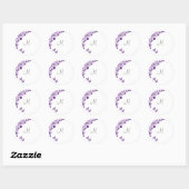 Sticker Rond Olive vert violet Floral Monogramme initial (Feuille)