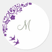 Sticker Rond Olive vert violet Floral Monogramme initial (Devant)