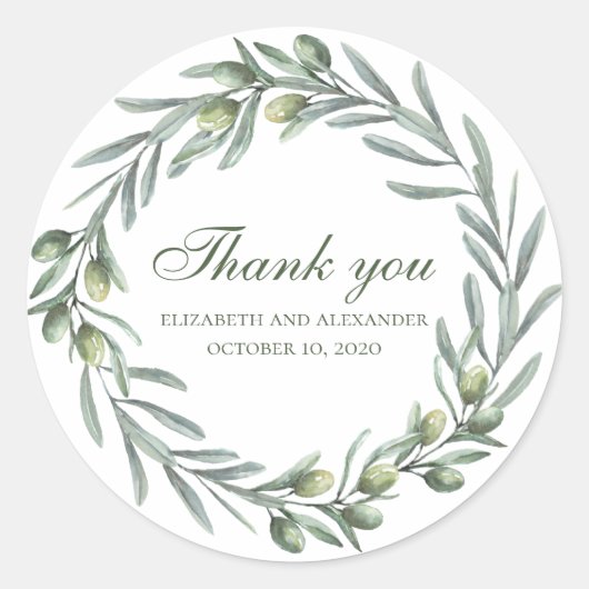 Sticker Rond Olive wreath merci. Mariage italien d'été (Devant)