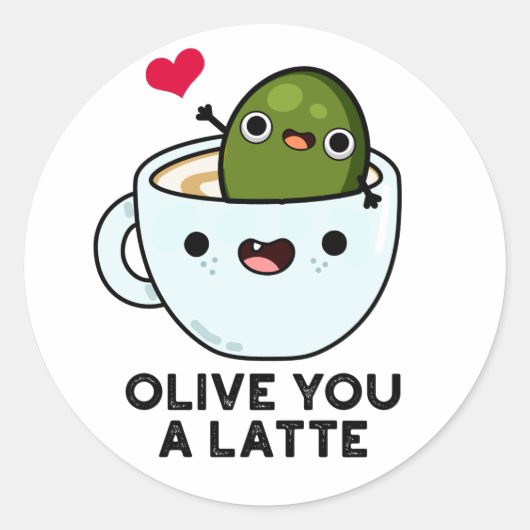Sticker Rond Olive You A Latte Funny Food Pun (Devant)