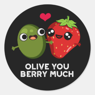 Sticker Rond Olive You Berry Beaucoup Amusant Fruit Pun Dark BG