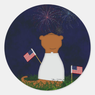 Sticker Rond Oliver La Loutre Regardant Les Feux D'Artifice