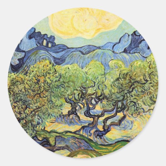 Sticker Rond Oliviers aux Alpilles par Vincent van Gogh (Devant)