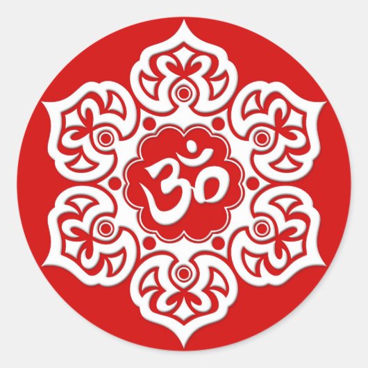 Sticker Rond Om de fleur de Lotus blanc en rouge (Devant)