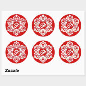 Sticker Rond Om de fleur de Lotus blanc en rouge (Feuille)