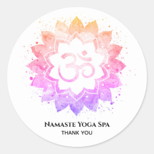 Sticker Rond *~* OM Lotus Mandala Symbole spirituel de l'Aum Fl