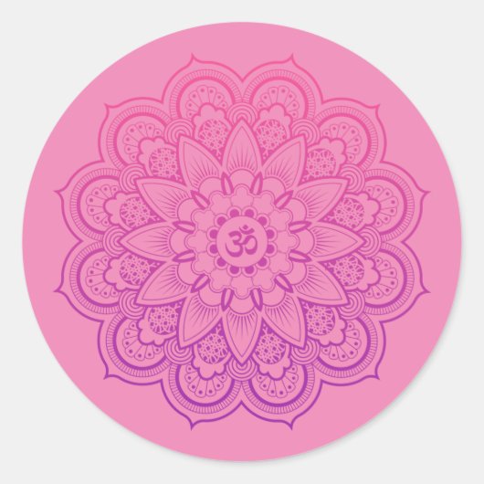 Sticker Rond OM Mandala Zen Meditation in pink and purple (Devant)