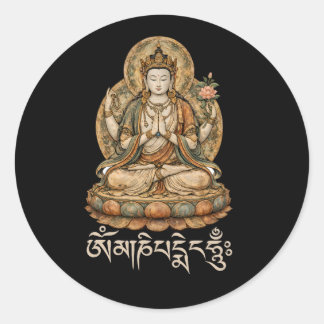 Sticker Rond Om Mani Padme Hum Mantra Compassion Chenrezig