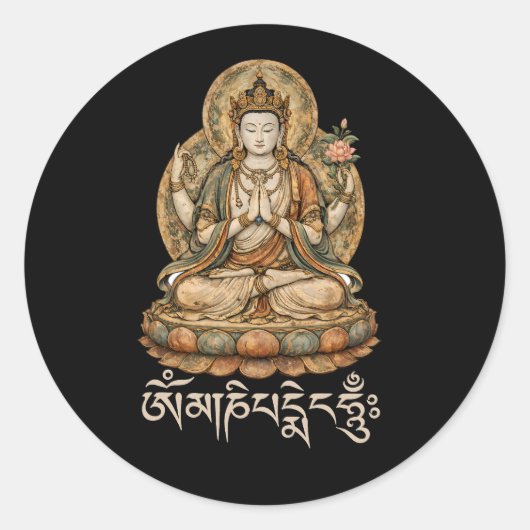 Sticker Rond Om Mani Padme Hum Mantra Compassion Chenrezig (Devant)