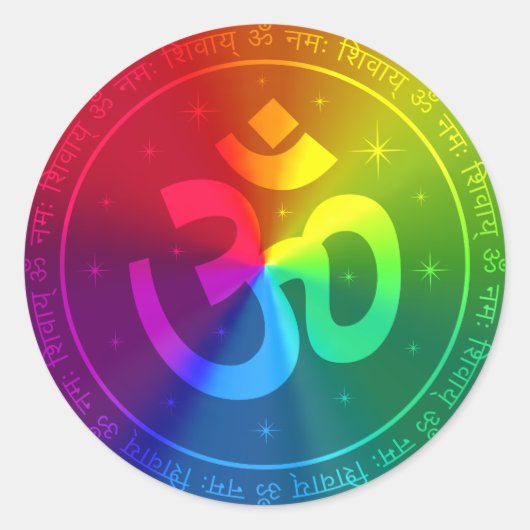 Sticker Rond Om Rainbow Design (Devant)