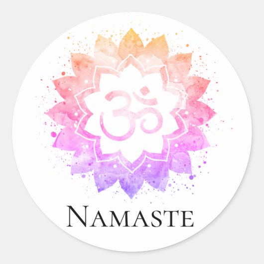 Sticker Rond *~* OM Symbole Lotus Fleur Mandala Spirituel (Devant)