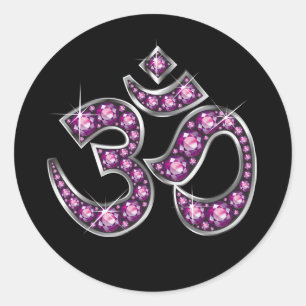 Sticker Rond Om Symbole with "Garnet" Stones
