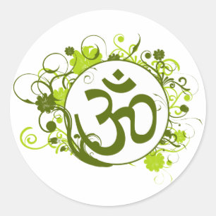 Sticker Rond Om vert bouddhiste