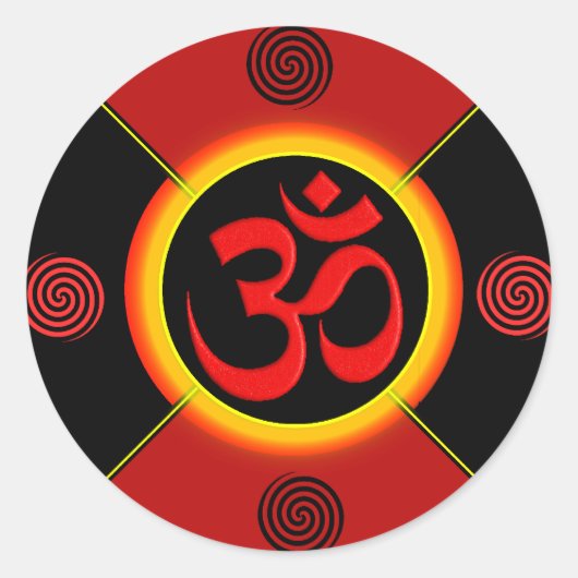 Sticker Rond OM Yantra Rouge/Noir/Or (Devant)