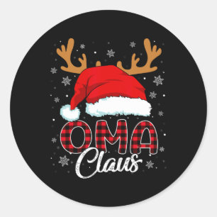 Sticker Rond Oma Claus Santa Hat Reindeer Red Plaid Corresponda