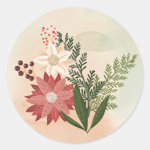 Sticker Rond Ombre Aquarelle Poinsettia Noël Fêtes