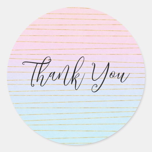 Sticker Rond Ombre bleu rose avec Merci Gold Lines (Devant)