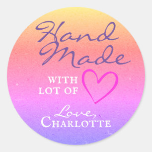 Sticker Rond Ombre fait main avec amour Rainbow Heart Papier Kr