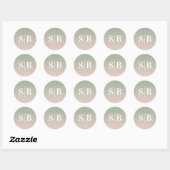 Sticker Rond Ombre feuille monogramme vert et Mariage rose clai (Feuille)