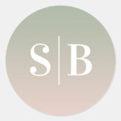 Sticker Rond Ombre feuille monogramme vert et Mariage rose clai (Devant)
