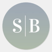 Sticker Rond Ombre Monogrammé Dusty Blue & Green Mariage (Devant)