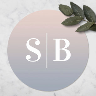 Sticker Rond Ombre Monogramme rose clair et Mariage bleu foncé