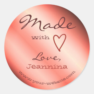 Sticker Rond Ombre rose rouge fait avec amour Nom du symbole du