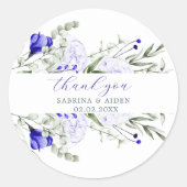 Sticker Rond Ombre Royal Blue Ivory Floral Mariage (Devant)